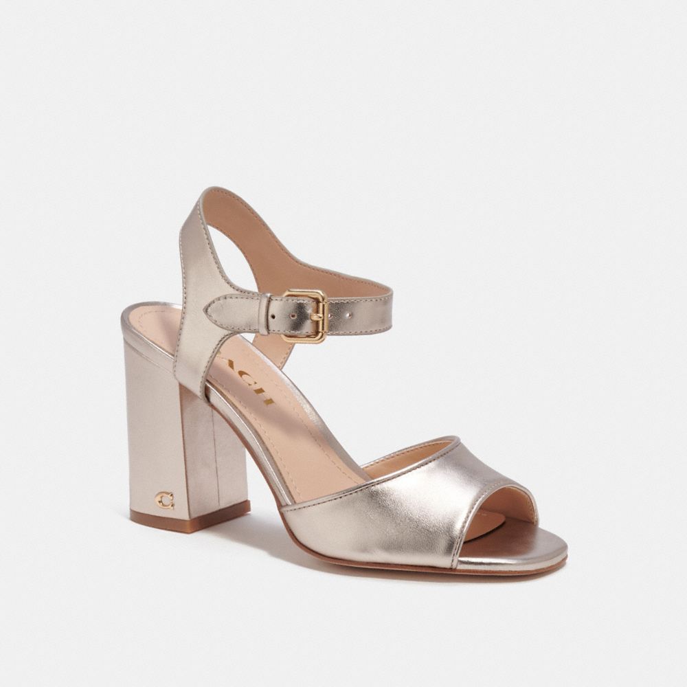 COACH®,MARLA SANDAL,Metallic Leather,Champagne,Front View