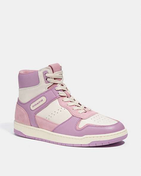 COACH®,HIGH TOP SNEAKER,Leather,Tulip/Chalk,Front View