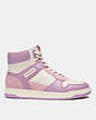 COACH®,HIGH TOP SNEAKER,Leather,Tulip/Chalk,Angle View