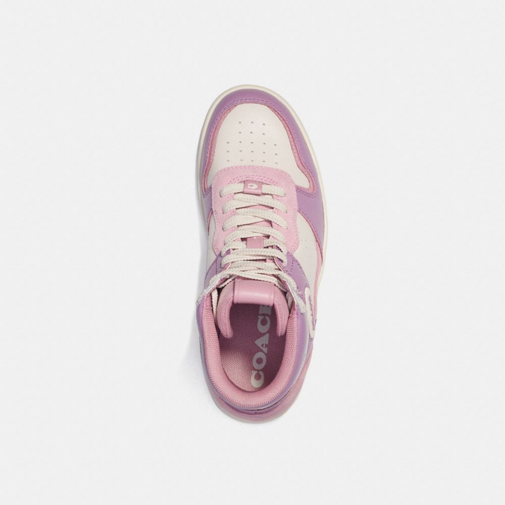 COACH®,High Top Sneaker,Leather,Suede,Rubber,High Top,Casual,Mixed Media,Color Block,Perforated,Casual,Multi Color,Inside View,Top View