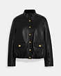 COACH®,LIGHTWEIGHT LEATHER JACKET,Leather,Black,Front View