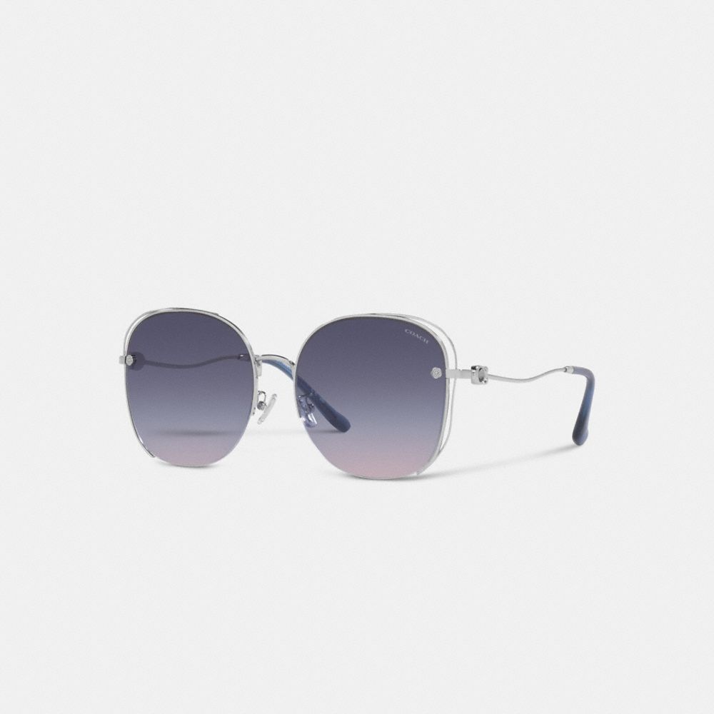 COACH®,FULL FIT SIGNATURE CRYSTAL METAL OVERSIZED BUTTERFLY SUNGLASSES,Metal,Blue/Purple Gradient,Front View
