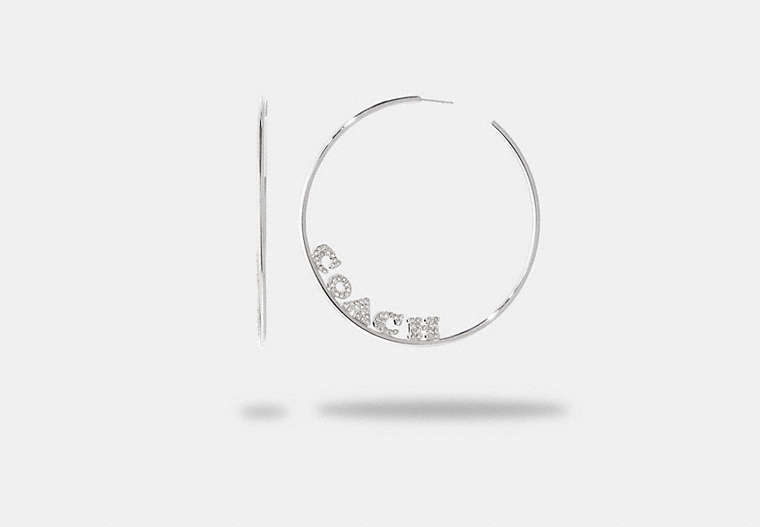 COACH®,PAVÉ COACH LARGE HOOP EARRINGS,Plated Brass,Mini,Silver/Silver,Front View