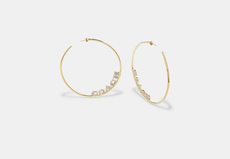 COACH®,PAVÉ COACH LARGE HOOP EARRINGS,Plated Brass,Mini,Gold/Clear,Front View