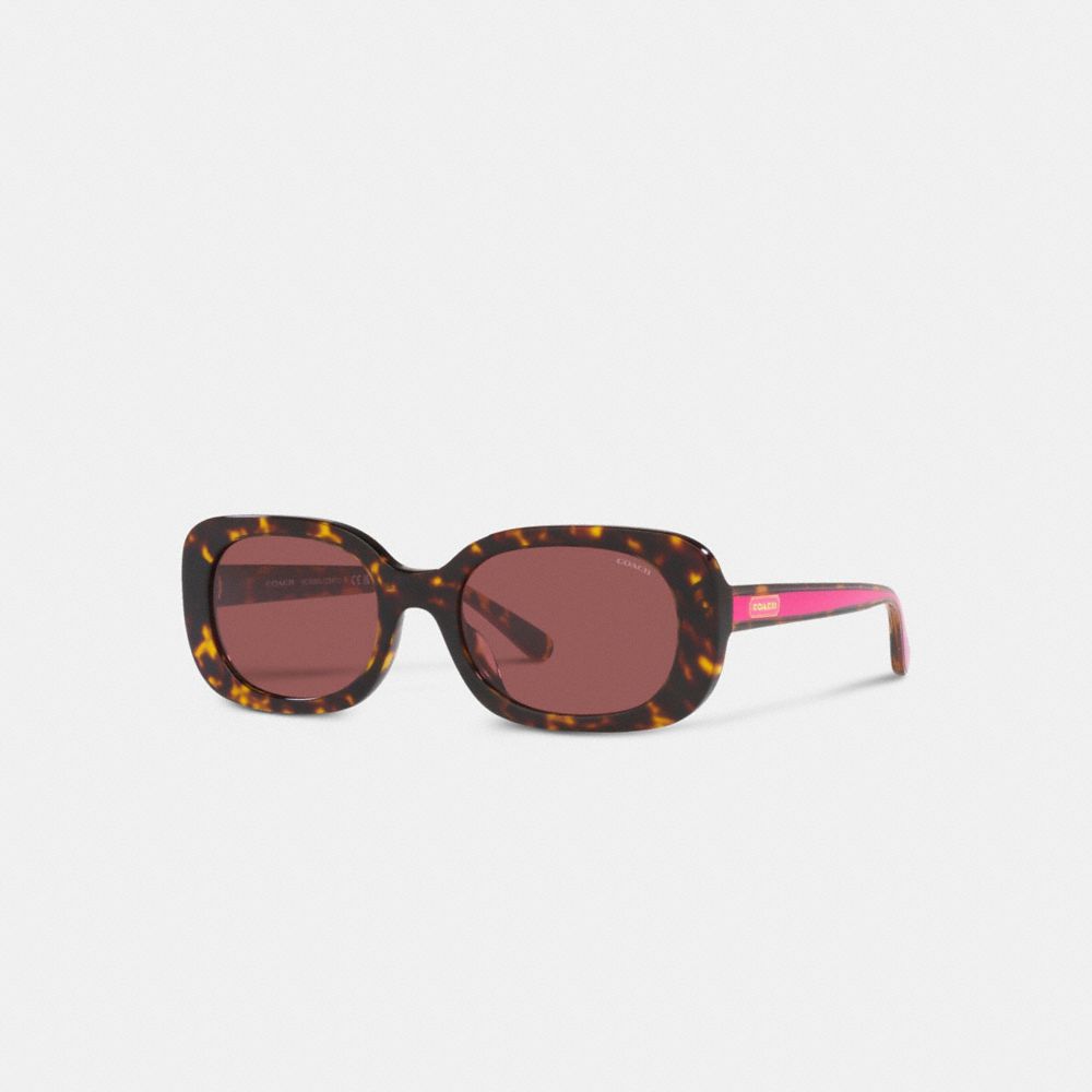 COACH®,BADGE ROUNDED SQUARE SUNGLASSES,Tortoise/ Pink Stripe,Front View