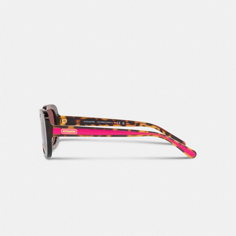 COACH®,Badge Rounded Square Sunglasses,Rectangle,Plastic,Metal,Logo,Integrated Nose Pads,Casual,Maroon,Alternate View