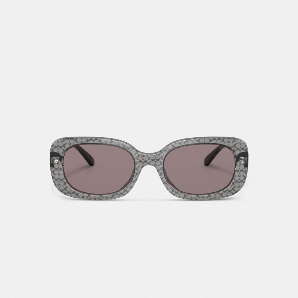 COACH®,Badge Rounded Square Sunglasses,Rectangle,Plastic,Metal,Logo,Integrated Nose Pads,Casual,Gray,Inside View,Top View