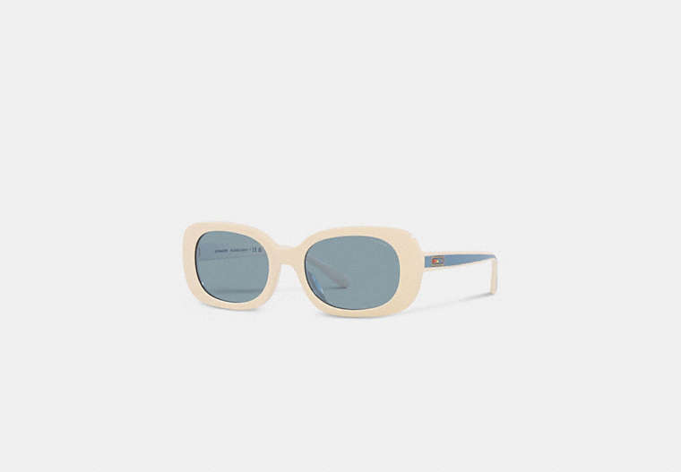 COACH®,BADGE ROUNDED SQUARE SUNGLASSES,White/Blue Stripe,Front View