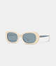 COACH®,BADGE ROUNDED SQUARE SUNGLASSES,White/Blue Stripe,Front View