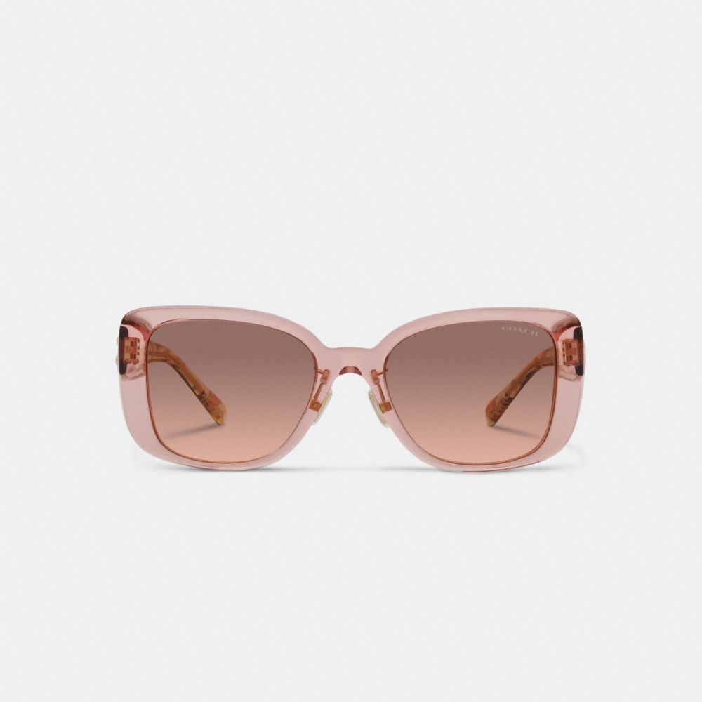 COACH®,C Hardware Oversized Square Sunglasses,Butterfly Frame,Plastic,Metal,Logo,Adjustable Nose Pads,Casual,Multi Color,Inside View,Top View