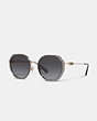 COACH®,BADGE ROUND GEOMETRIC SUNGLASSES,Metal,Transparent Gray,Front View