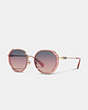 COACH®,BADGE ROUND GEOMETRIC SUNGLASSES,Transparent Pink,Front View