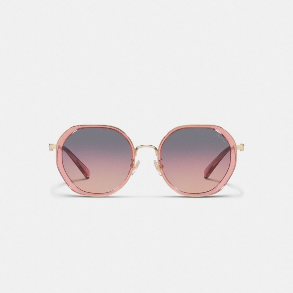 COACH®,Badge Round Geometric Sunglasses,,Inside View,Top View