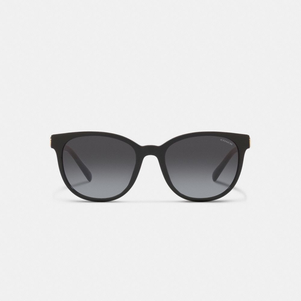 COACH®,Horse And Carriage Round Sunglasses,Wayfarer,Metal,Logo,Integrated Nose Pads,Casual,Gray,Inside View,Top View