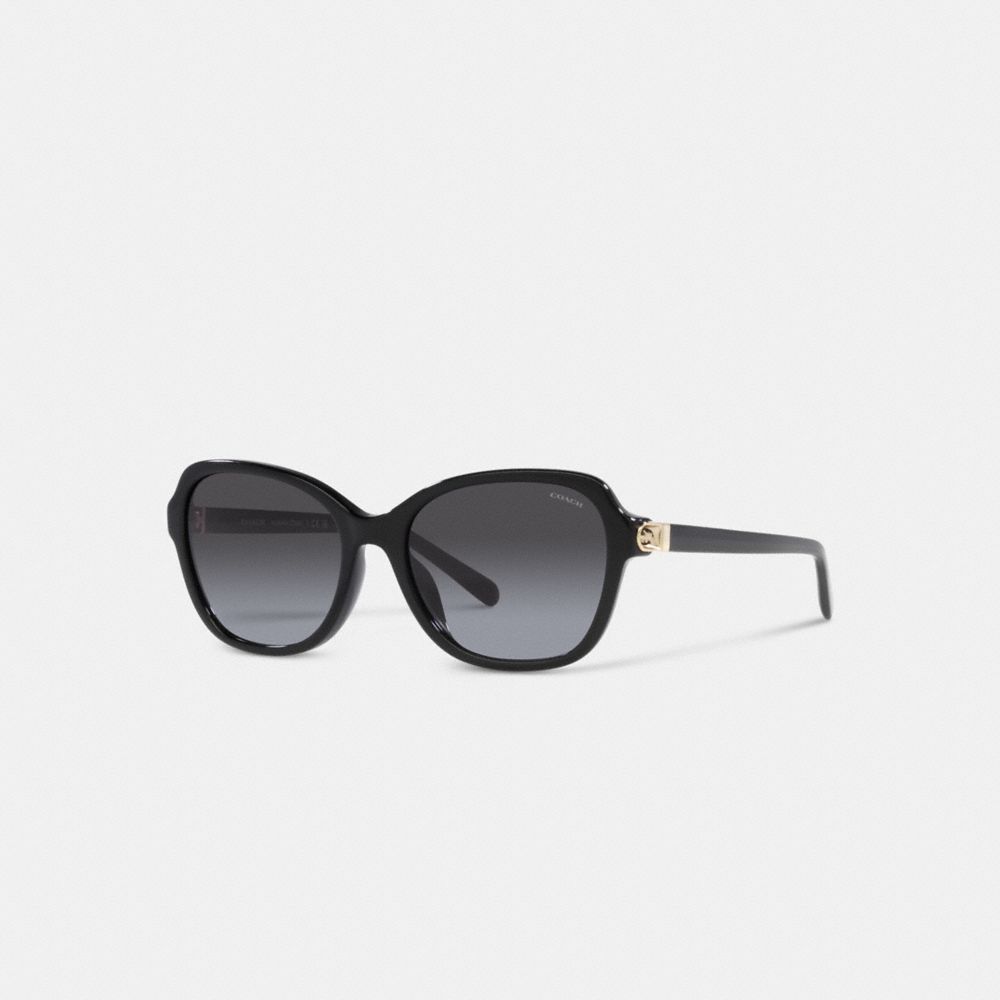 COACH®,HINGED HORSE AND CARRIAGE SQUARE SUNGLASSES,Black,Front View