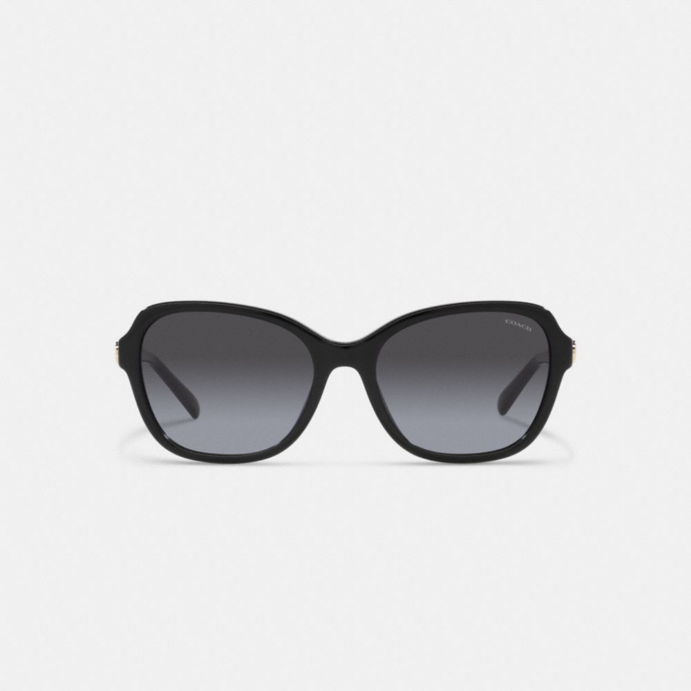 COACH®,HINGED HORSE AND CARRIAGE SQUARE SUNGLASSES,Black,Inside View,Top View