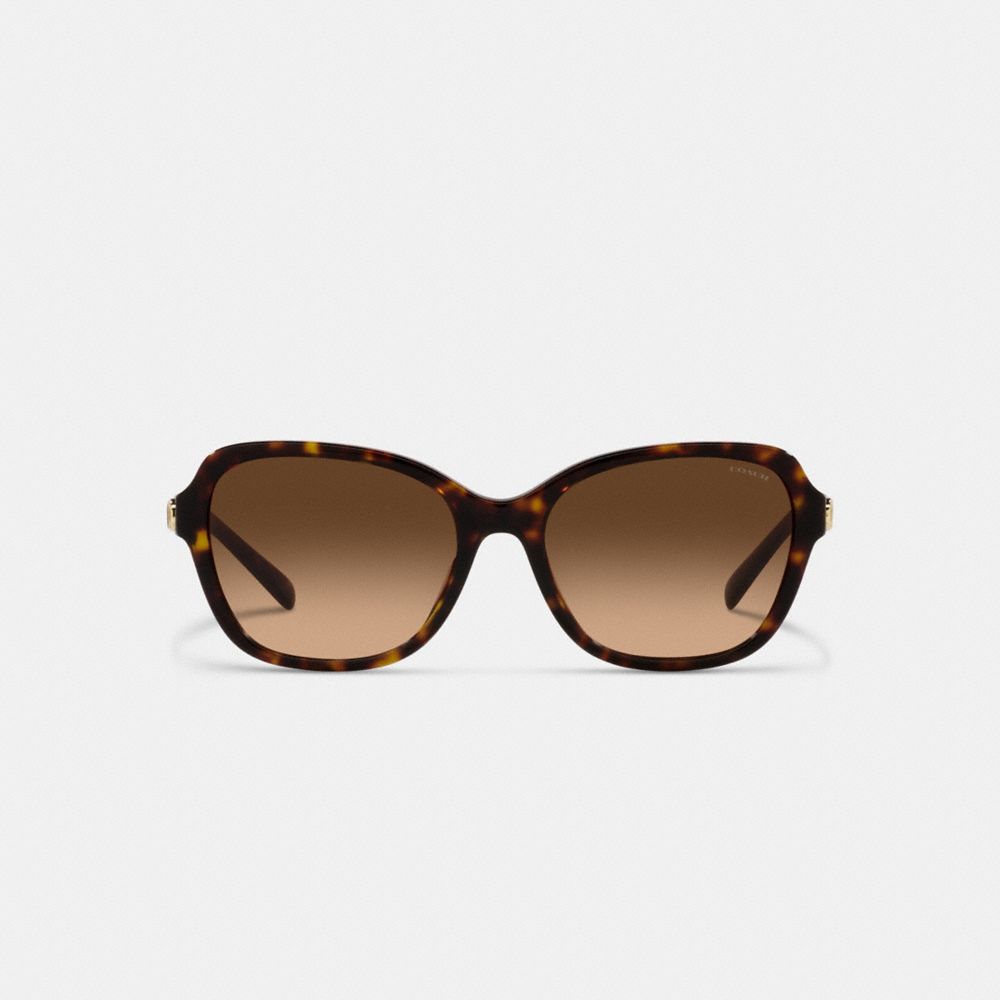 COACH®,Hinged Horse And Carriage Square Sunglasses,Square,Tortoise,Logo,Metal,Integrated Nose Pads,Casual,Brown,Inside View,Top View