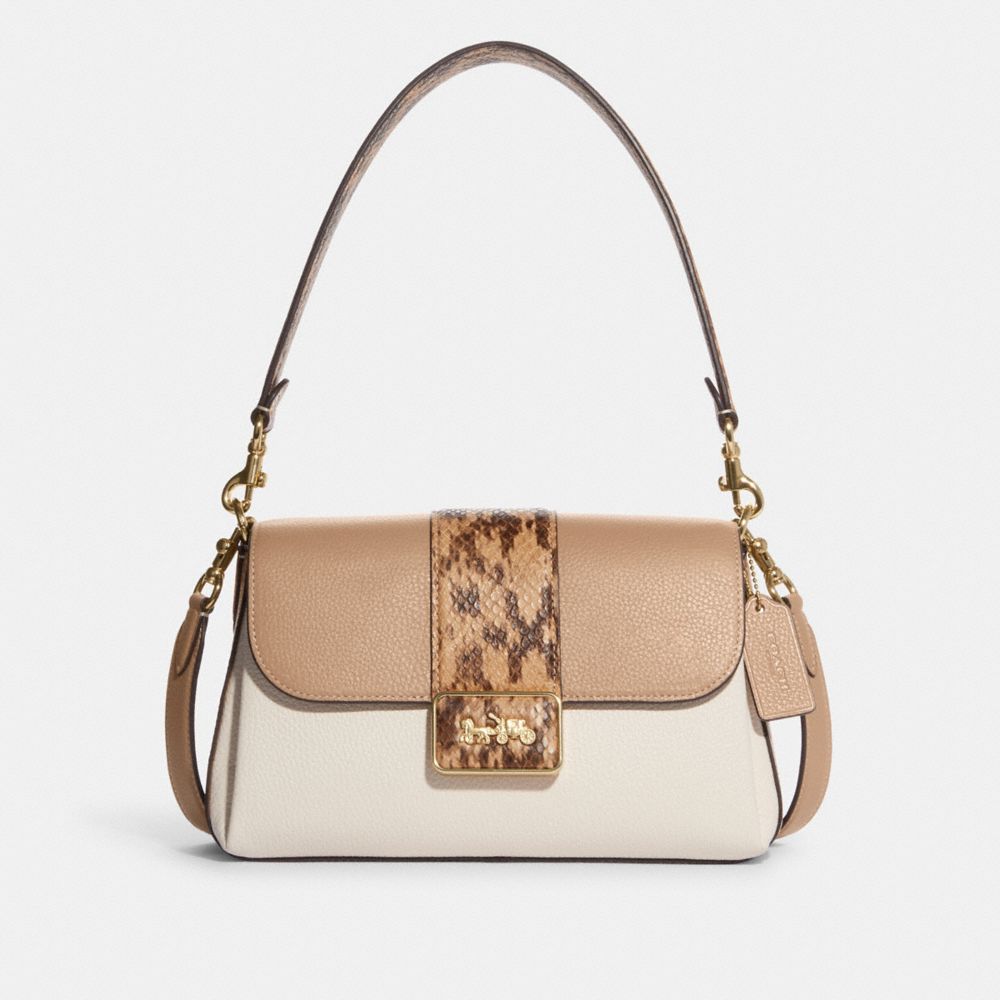COACH®,GRACE SHOULDER BAG IN COLORBLOCK,Medium,Gold/Taupe Multi,Front View image number 0