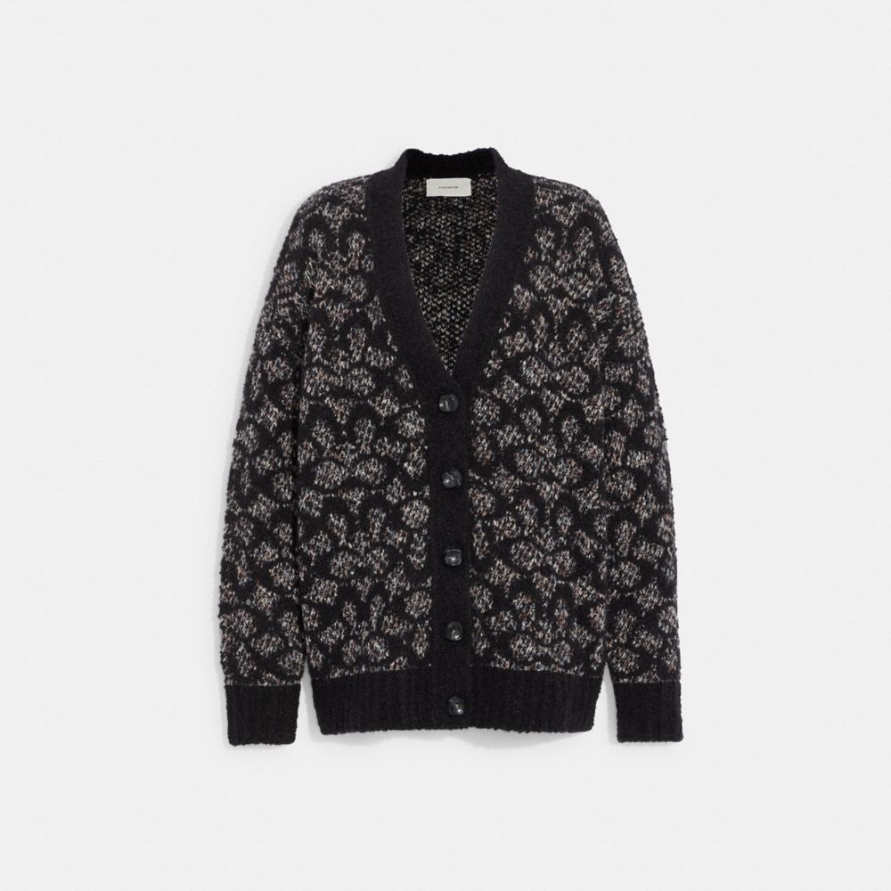 COACH®,SIGNATURE CARDIGAN,Black/Brown,Front View
