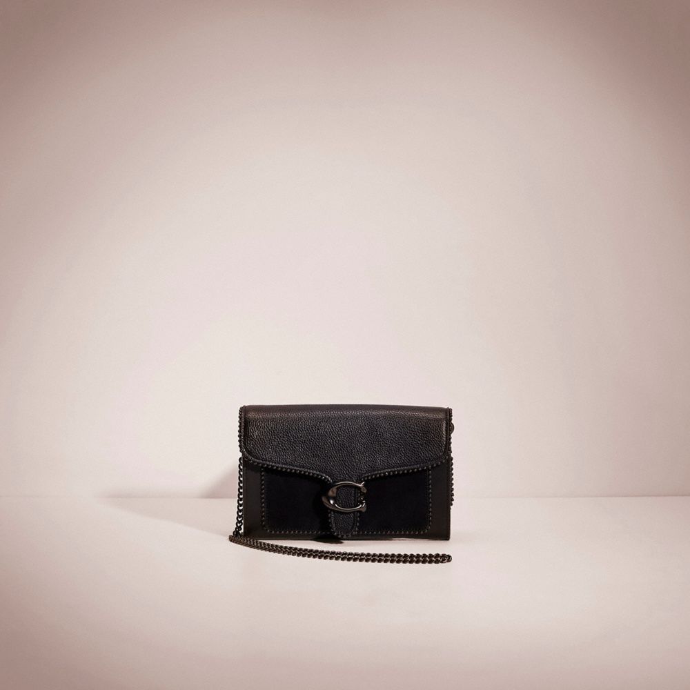 COACH®,RESTORED TABBY CHAIN CLUTCH WITH BEADCHAIN,Polished Pebble Leather,Mini,Pewter/Black,Front View