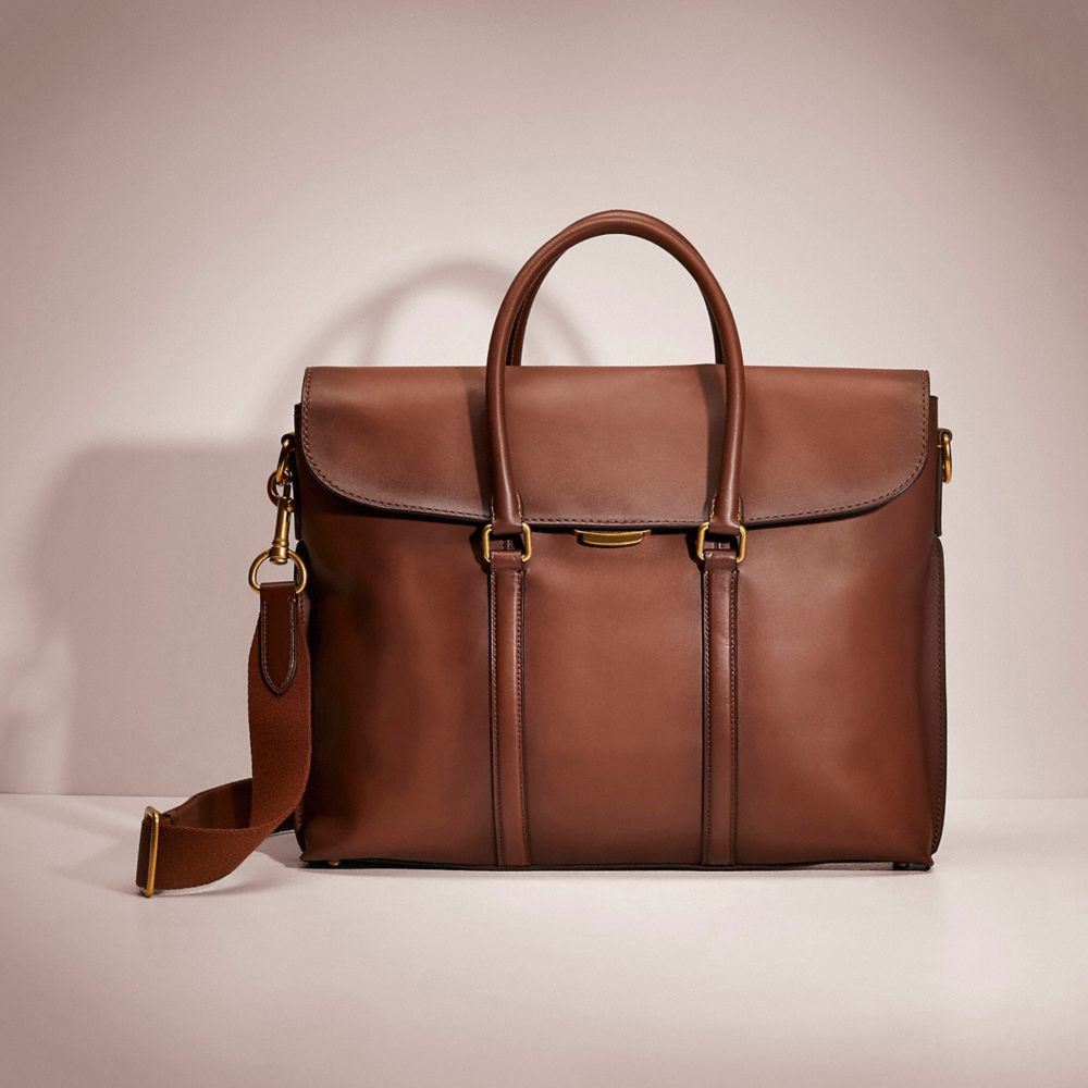 COACH®,RESTORED METROPOLITAN LOCK PORTFOLIO,Smooth Leather,Medium,Brass/Saddle,Front View