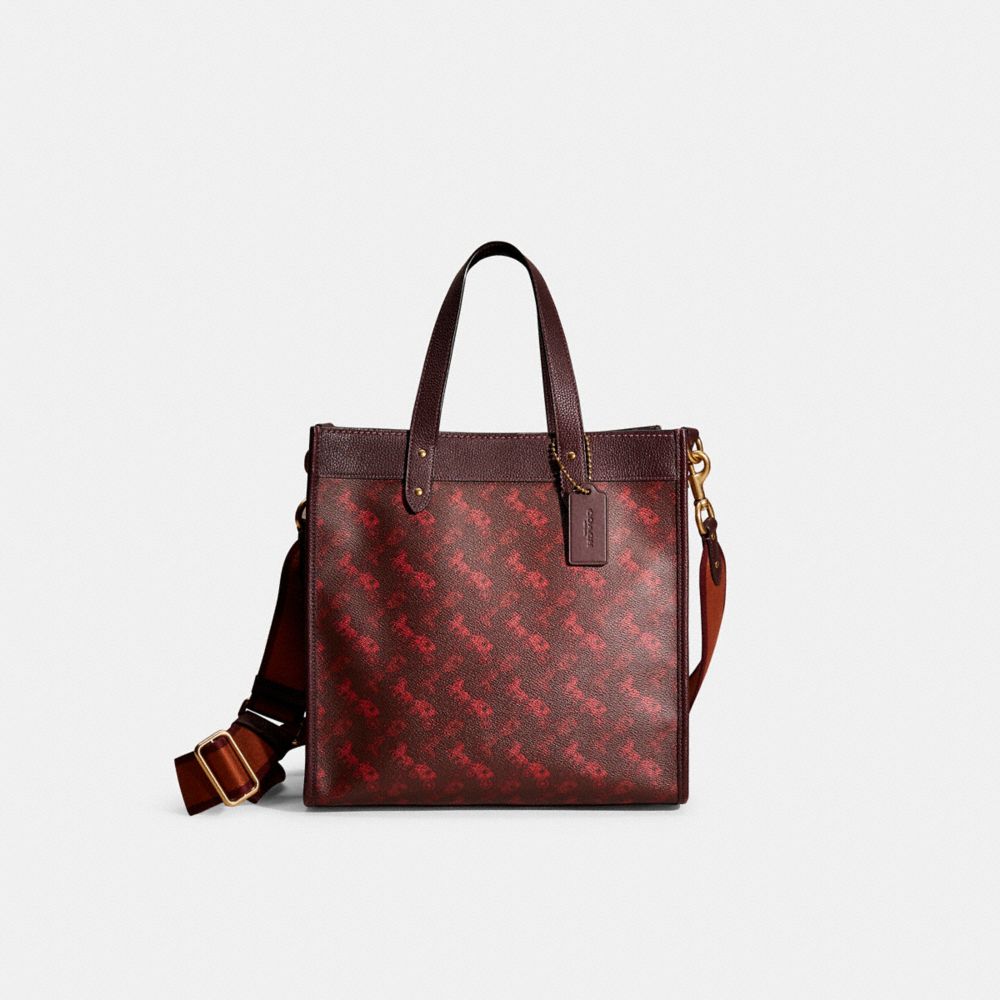 COACH®,Restored Field Tote With Horse And Carriage Print,Leather,Carryall,Tote,Color Block,Piping,Day Party,Brown,Front View