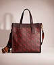COACH®,RESTORED FIELD TOTE WITH HORSE AND CARRIAGE PRINT,Printed Coated Canvas,Large,Brass/Oxblood Cranberry,Front View