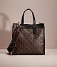 COACH®,RESTORED FIELD TOTE WITH HORSE AND CARRIAGE PRINT,Printed Coated Canvas,Large,Brass/Truffle Black,Front View
