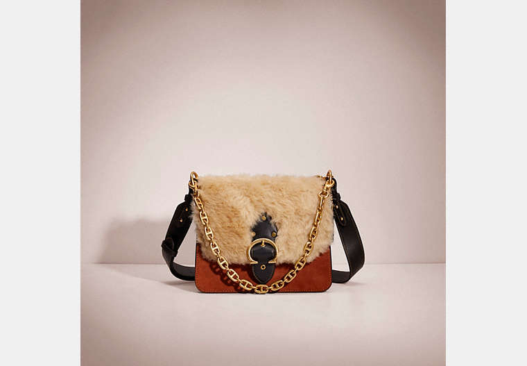 COACH®,RESTORED BEAT SHOULDER BAG,Smooth Leather,Small,Brass/1941 Saddle Natural,Front View