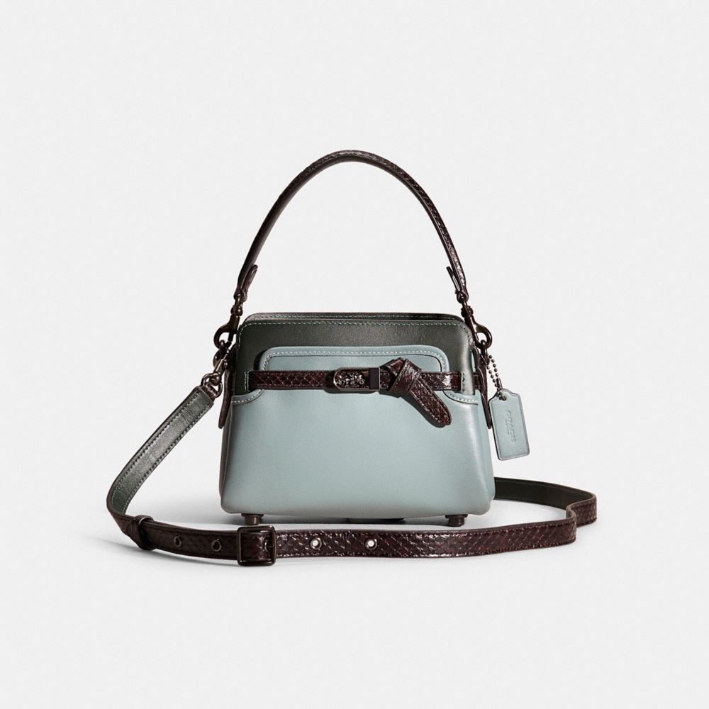 Coach Restored Tate 18 Crossbody With Snakeskin Detail In Pewter/sage