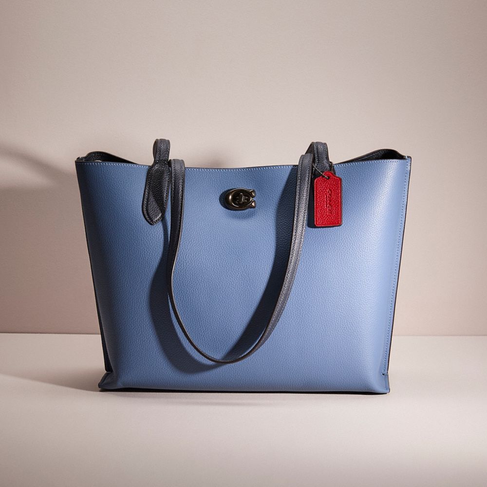 COACH®,Restored Willow Tote In Colorblock With Signature Canvas Interior,Blue,Front View