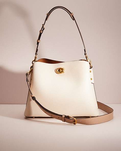COACH®,RESTORED WILLOW SHOULDER BAG IN COLORBLOCK,Polished Pebble Leather,Medium,Brass/Chalk Multi,Front View