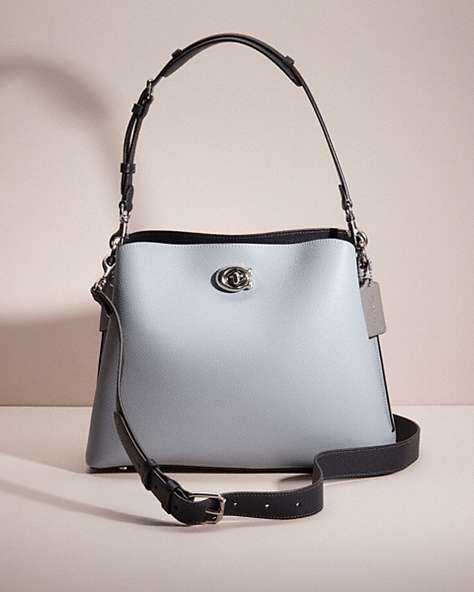 COACH®,RESTORED WILLOW SHOULDER BAG IN COLORBLOCK,Polished Pebble Leather,Medium,Silver/Grey Blue Multi,Front View