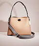 COACH®,RESTORED WILLOW SHOULDER BAG IN COLORBLOCK,Polished Pebble Leather,Medium,Pewter/Taupe Multi,Front View
