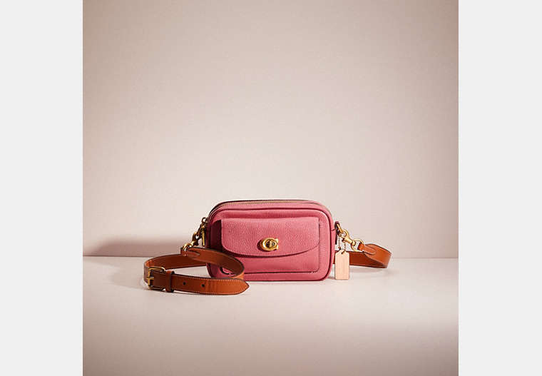 COACH®,RESTORED WILLOW CAMERA BAG IN COLORBLOCK,Polished Pebble Leather,Small,Brass/Rouge Multi,Front View