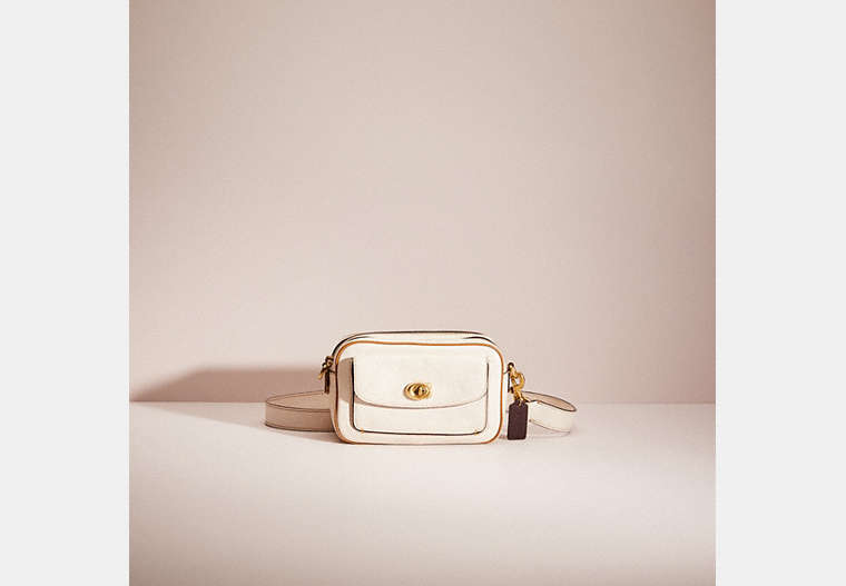 COACH®,RESTORED WILLOW CAMERA BAG IN COLORBLOCK,Polished Pebble Leather,Small,Brass/Chalk Multi,Front View