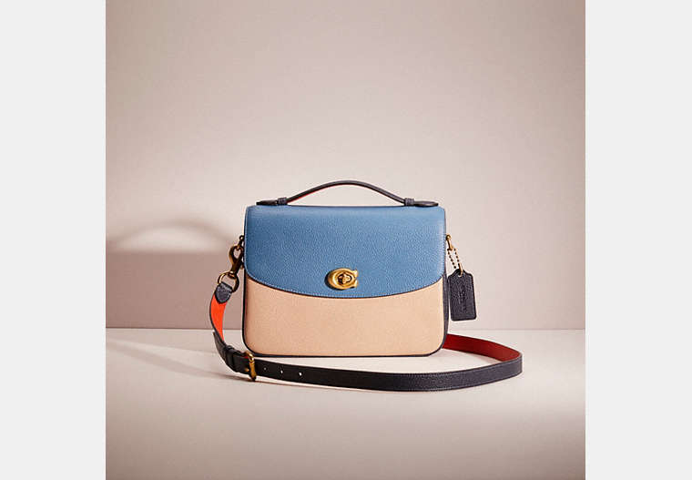 COACH®,RESTORED CASSIE CROSSBODY IN COLORBLOCK,Polished Pebble Leather,Small,Brass/Lake Multi,Front View