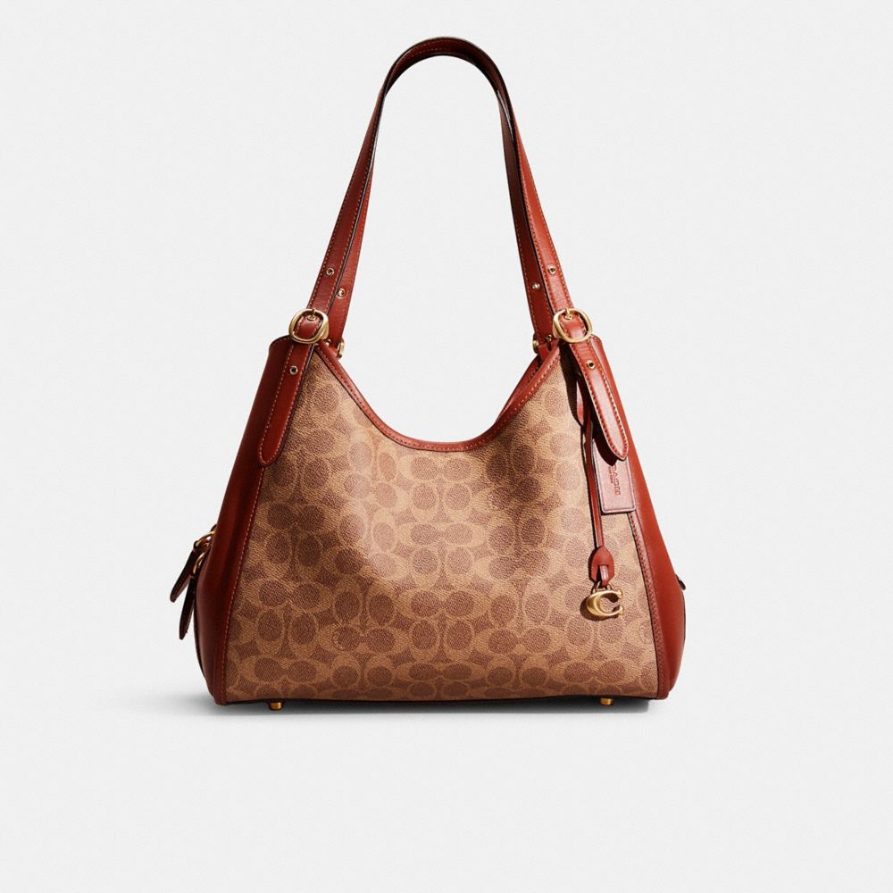 Coach COATED SIGNATURE HADLEY HOBO - Handbag - tan rust/brown