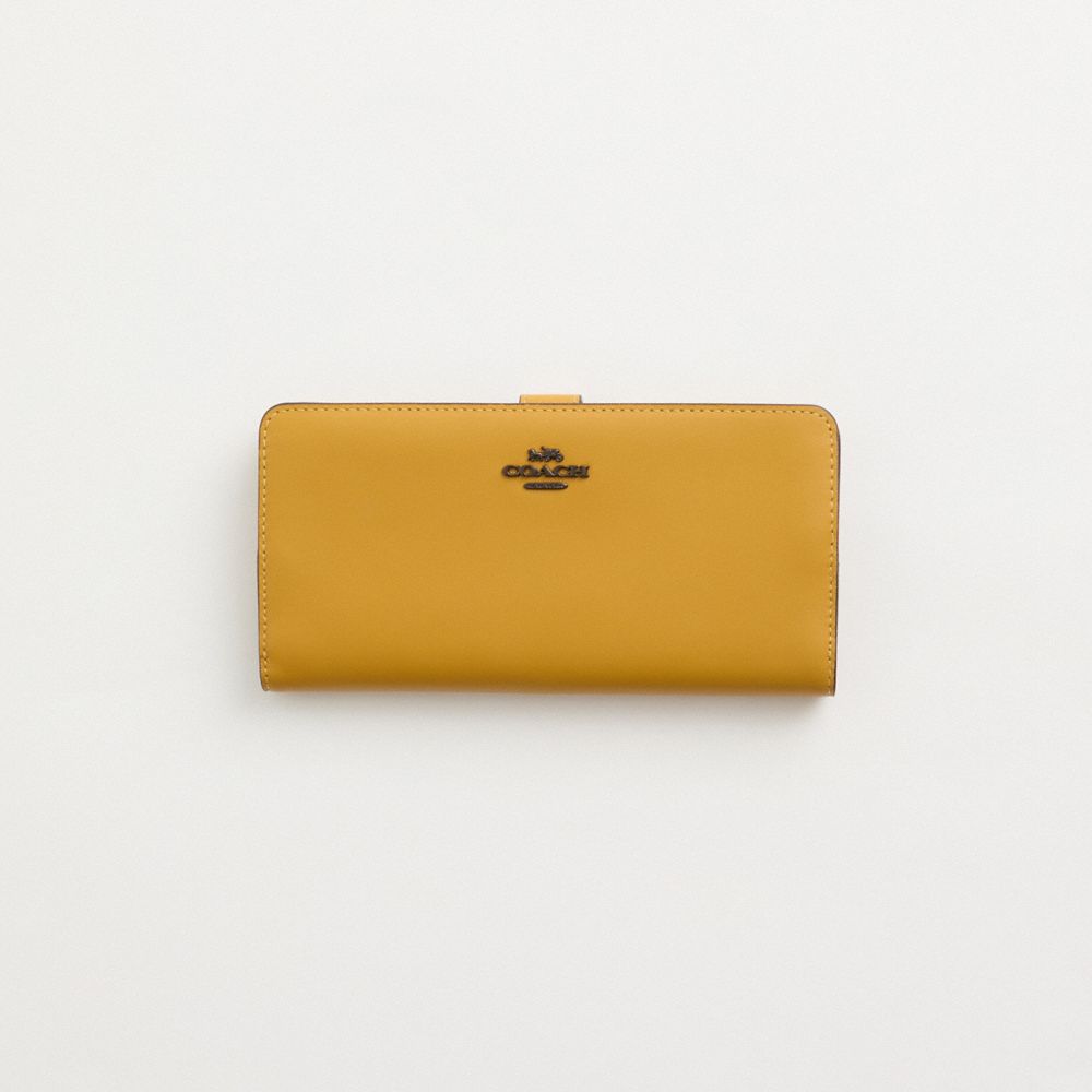 Coach Restored Skinny Wallet In Pewter/flax
