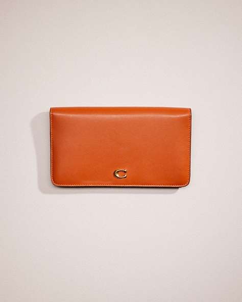 COACH®,RESTORED SLIM WALLET,Polished Pebble Leather,Mini,Brass/Canyon,Front View