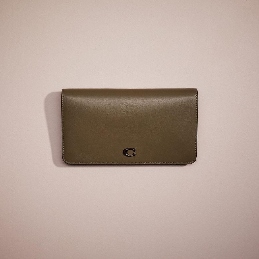 COACH®,RESTORED SLIM WALLET,Polished Pebble Leather,Mini,Pewter/Army Green,Front View