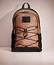 COACH®,RESTORED ACADEMY SPORT BACKPACK IN SIGNATURE CANVAS,Signature Coated Canvas,Black Copper/Khaki,Front View