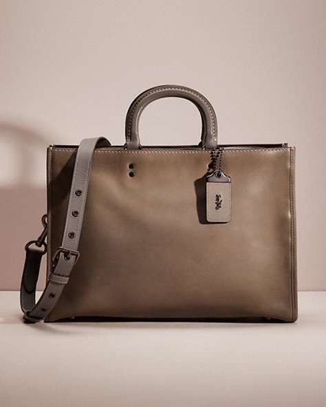 COACH®,RESTORED ROGUE BRIEF,Glovetanned Leather,Large,Black Copper/Heather Grey,Front View