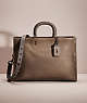 COACH®,RESTORED ROGUE BRIEF,Glovetanned Leather,Large,Black Copper/Heather Grey,Front View