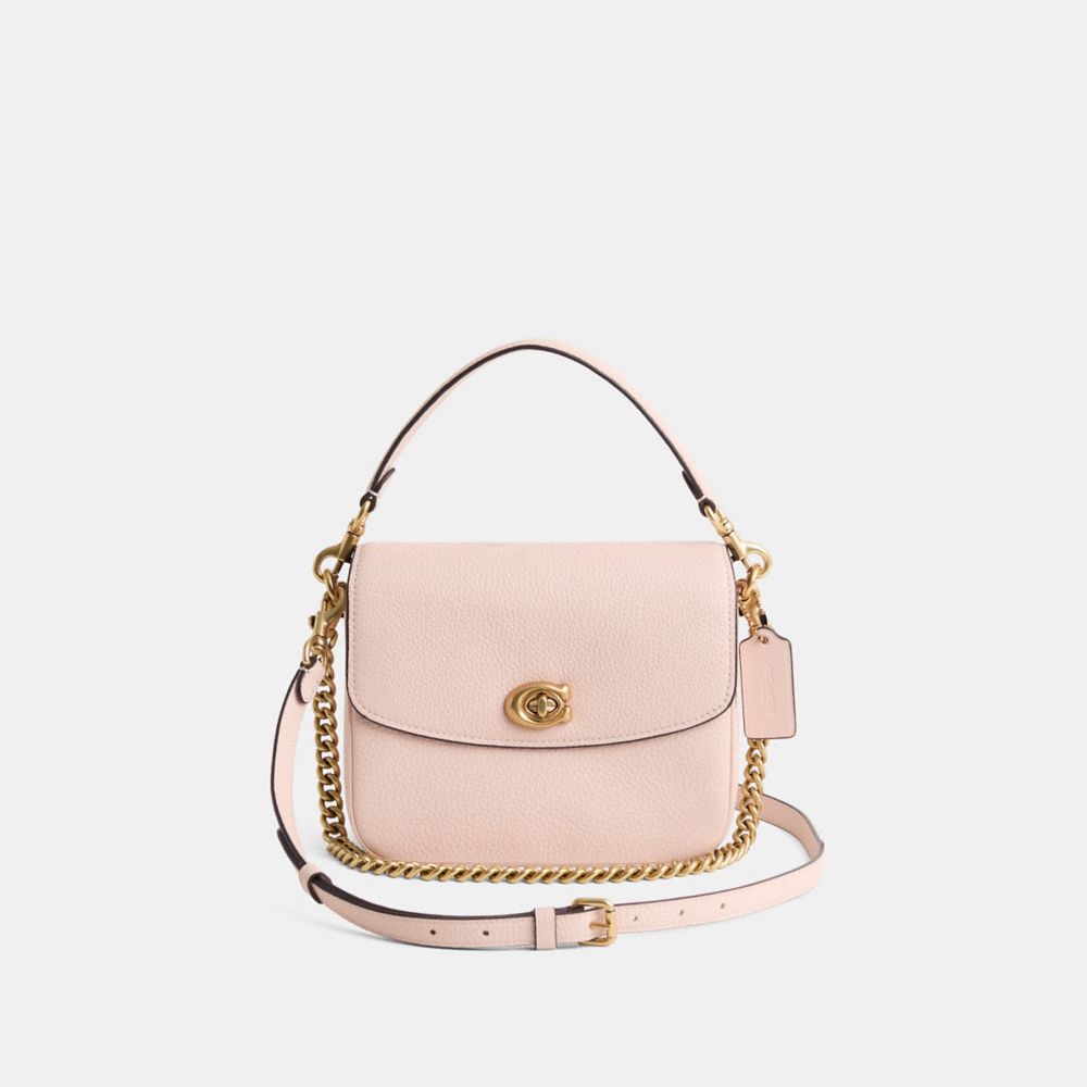 COACH®,Restored Cassie Crossbody 19,Leather,Crossbody,Chain Detail,Logo,Metal,Compact,Gold Metal,Day Party,Pink,Front View