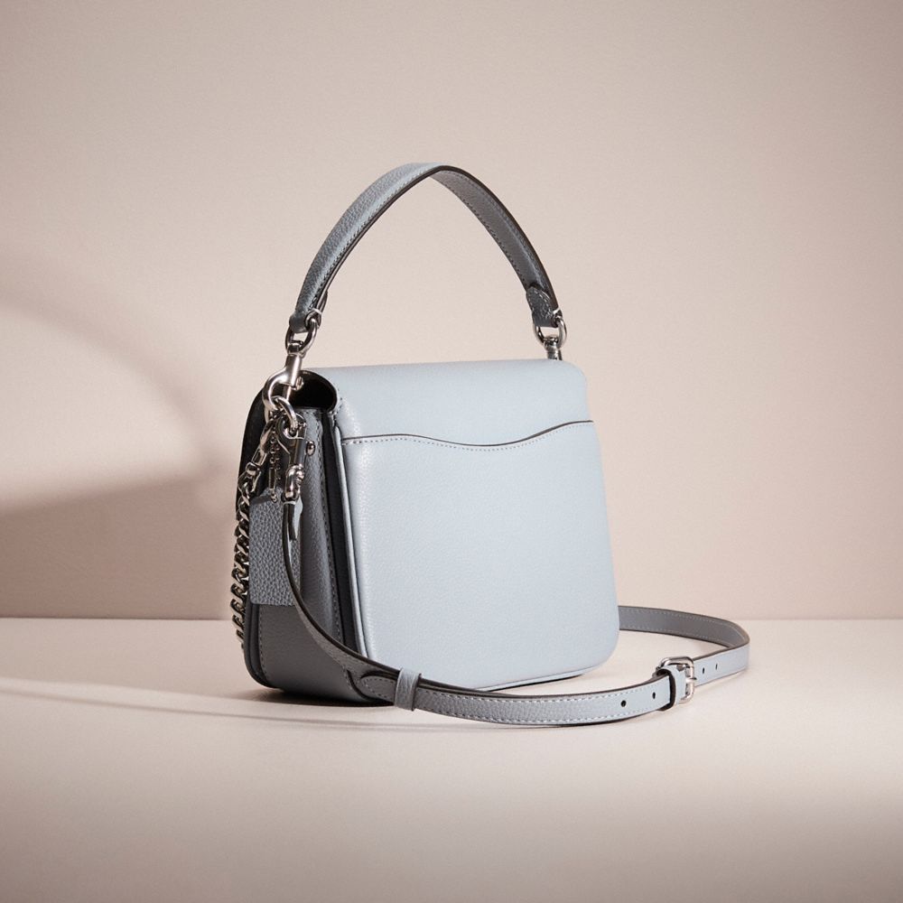 COACH®,Restored Cassie Crossbody 19,Leather,Crossbody,Metal,Logo,Chain Detail,Compact,Gold Metal,Day Party,Blue,Angle View