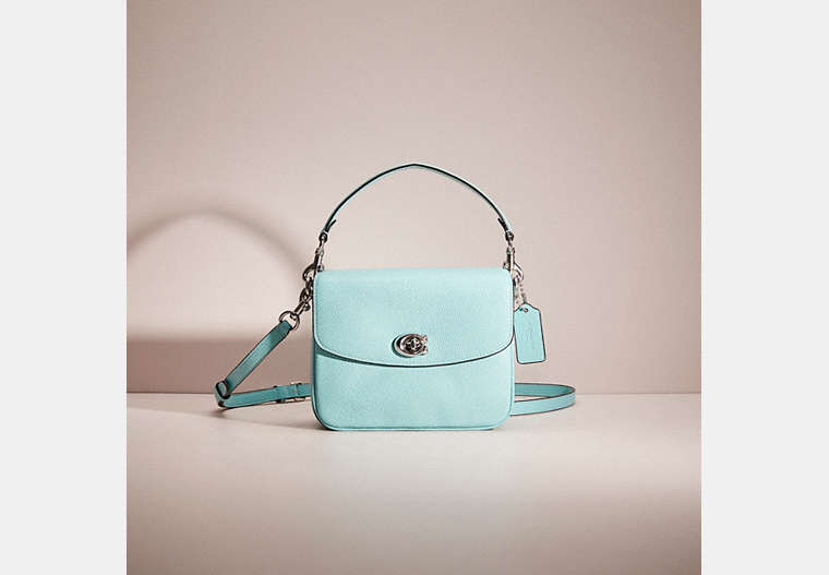 COACH®,RESTORED CASSIE CROSSBODY 19,Polished Pebble Leather,Small,Silver/Faded Blue,Front View