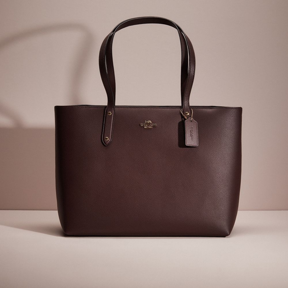 COACH®,RESTORED CENTRAL TOTE WITH ZIP,Polished Pebble Leather,Large,Gold/Oxblood,Front View