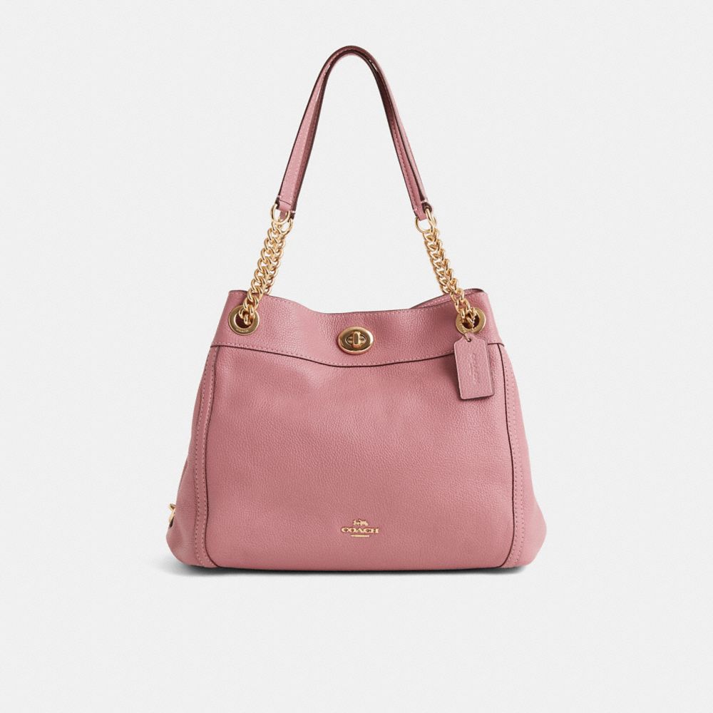 COACH®,Restored Turnlock Edie Shoulder Bag,Leather,Shoulder Bag,Metal,Silver Metal,Day Party,,Front View