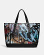 COACH®,COACH X MINT + SERF CARRIAGE TOTE,Pebble Leather,X-Large,Black Multicolor,Front View